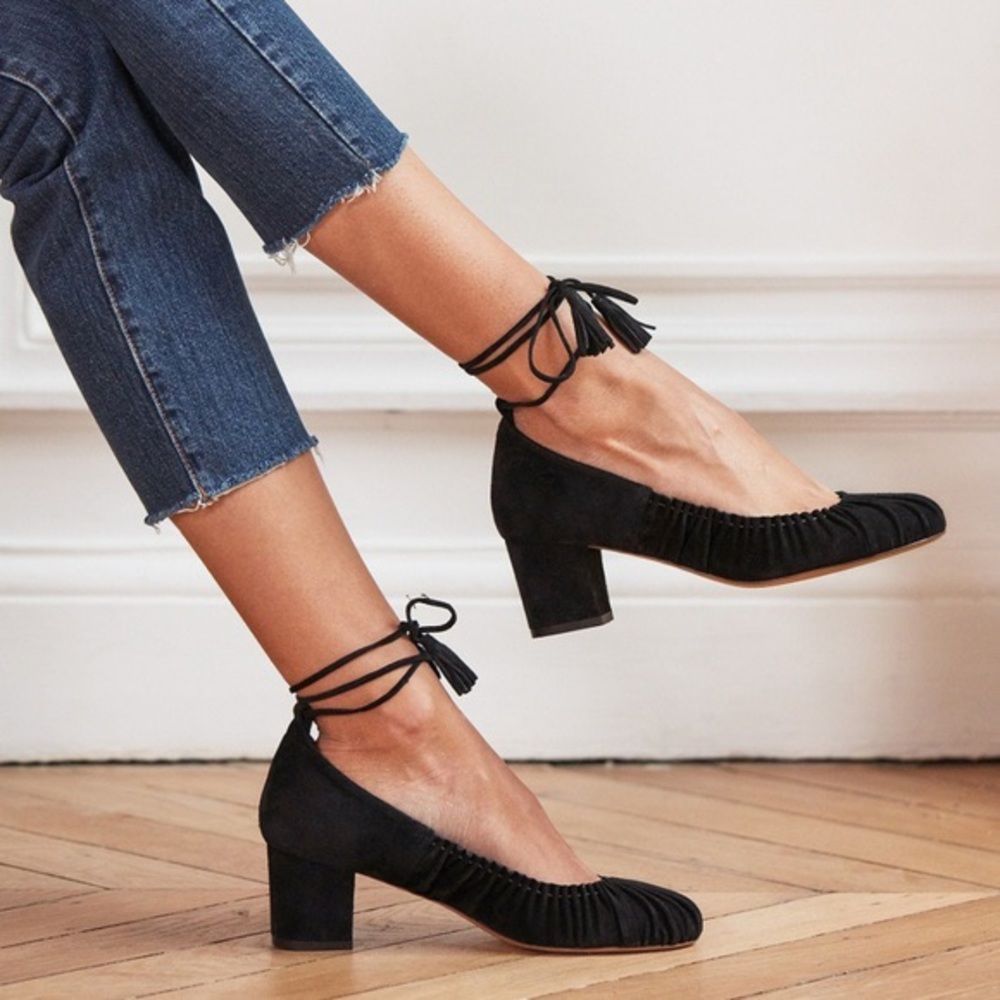 Sezane Joyce Babies Velvet Ankle tie Ballerina Heels black 37